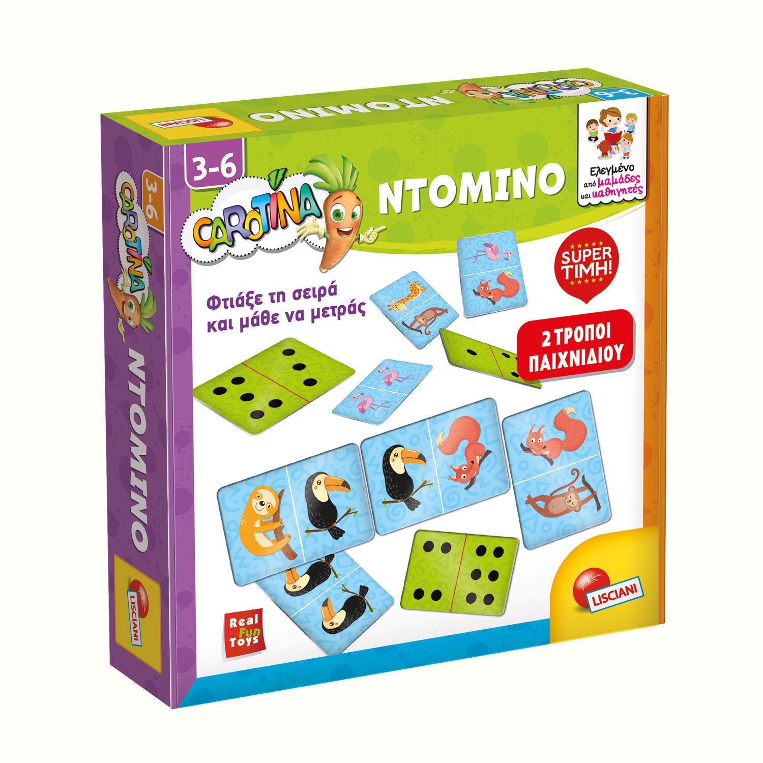 Ντόμινο Lisciani - Εκπαιδευτικό Παιχνίδι 2 σε 1 με Αριθμούς & Ζώα 3-6 Ετών Carotina 109432