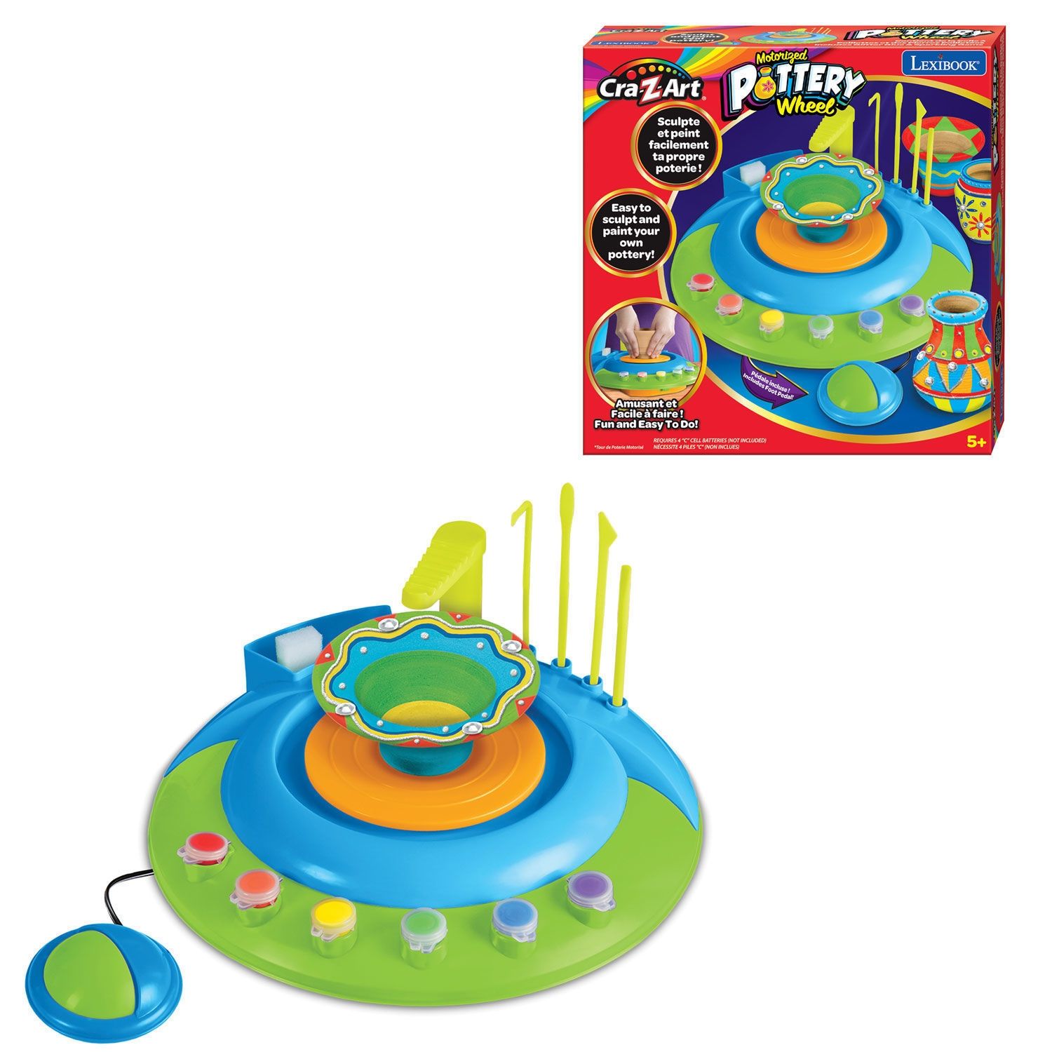 Cra-Z-Art Motorized Pottery Wheel - Ηλεκτρικός Τροχός Κεραμικής με Ποδοδιακόπτη & Αξεσουάρ - 5+ Ετών Lexibook CRPOT1