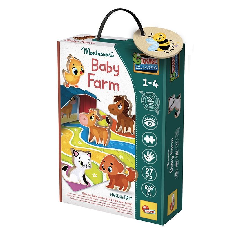Montessori Baby Wood Baby Farm Lisciani - Ξύλινο Παιχνίδι Φάρμας με Σπιτάκια & Ζωάκια 1-4 Ετών 96886