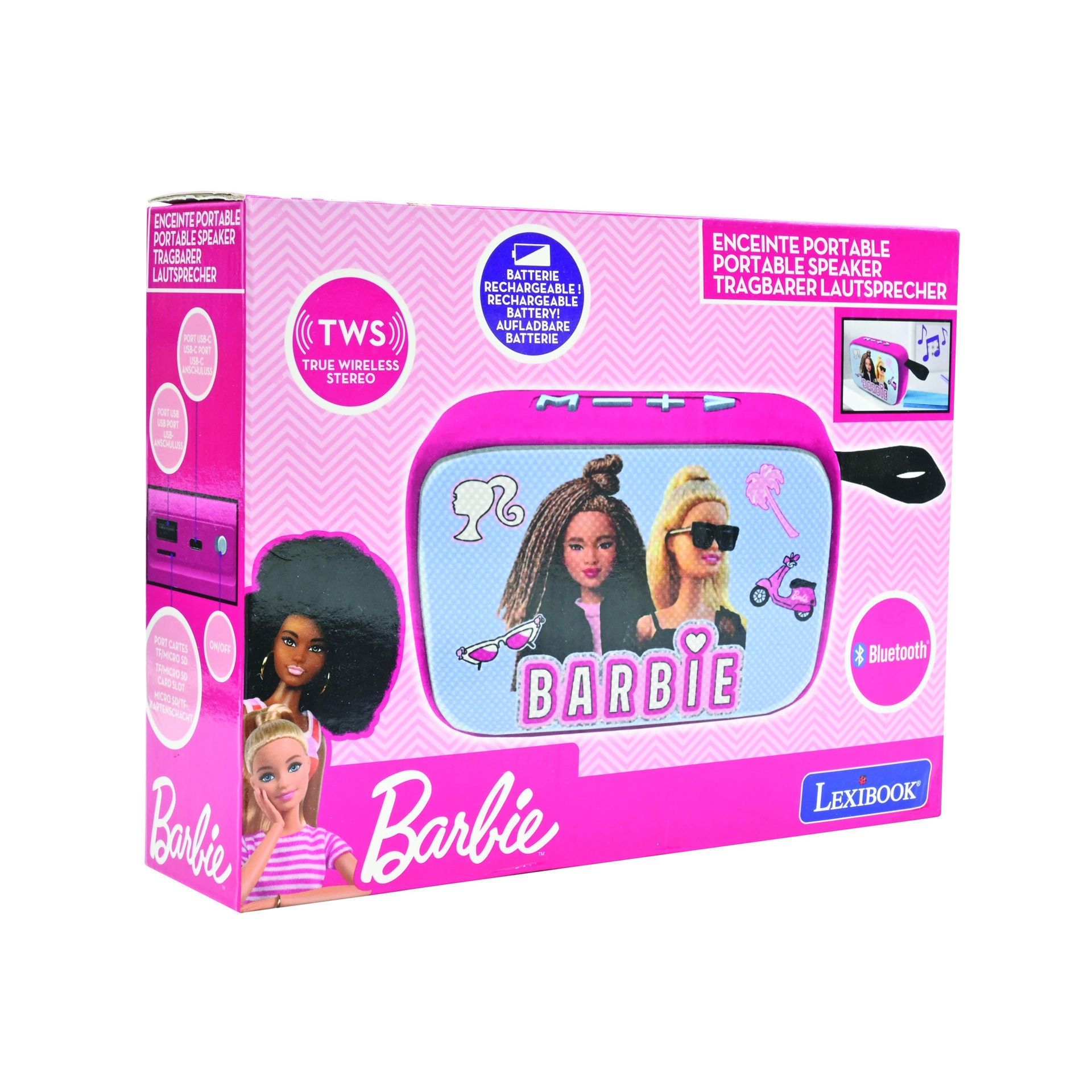 Παιδικό Φορητό Ηχείο Barbie Bluetooth Lexibook | TWS, USB-C, Μπαταρία 4 ωρών BT018ΒΒ