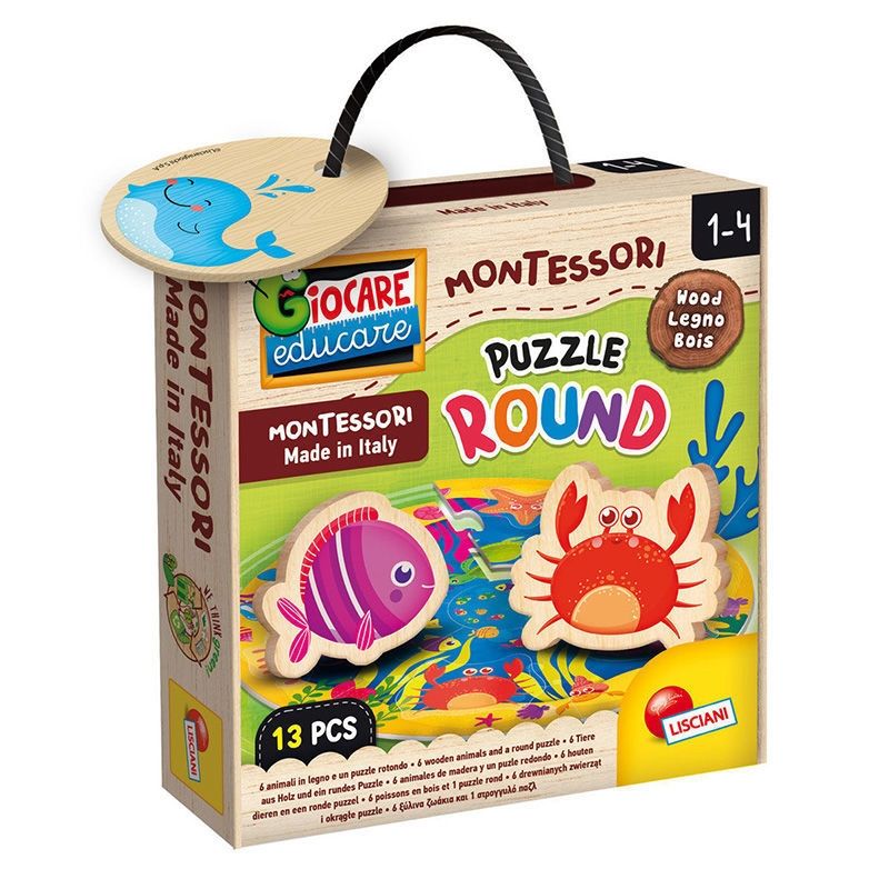 Ξύλινο Κυκλικό Παζλ με Θαλάσσια Ζώα για Παιδιά 1-4 Ετών - Montessori Puzzle Round Lisciani 96916