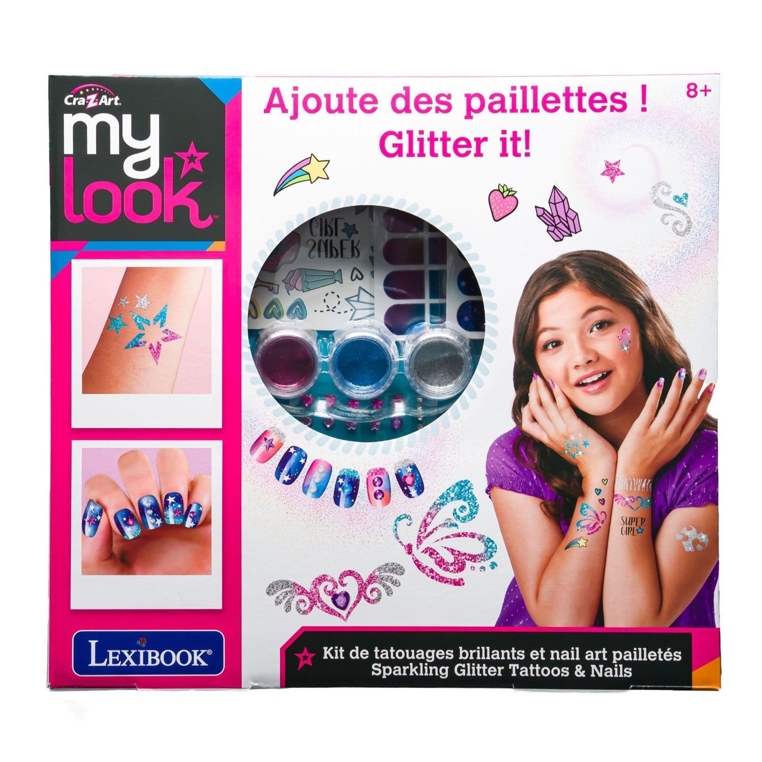 Cra-Z-Art My Look Sparkling Glitter Tattoo & Nails - Σετ Nail Art και Body Tattoos με Glitter (8+ Ετών) Lexibook CRSS16