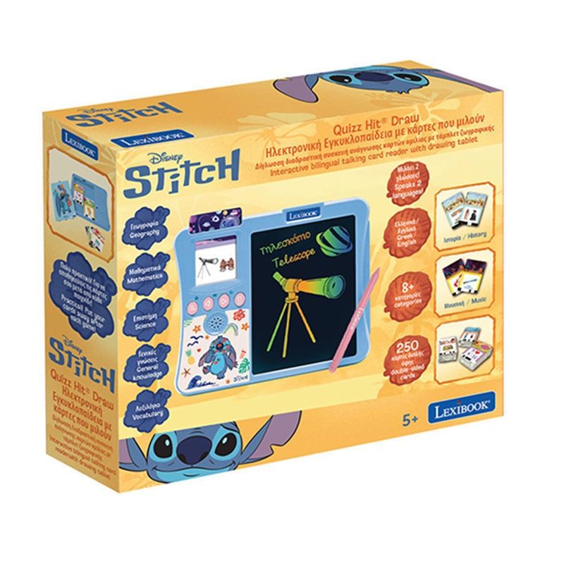 Διαδραστικός Δίγλωσσος Αναγνώστης Καρτών Stitch με 250 Κάρτες & Πινακάκι Σχεδίασης 5+ Ετών Lexibook JCR20Di8