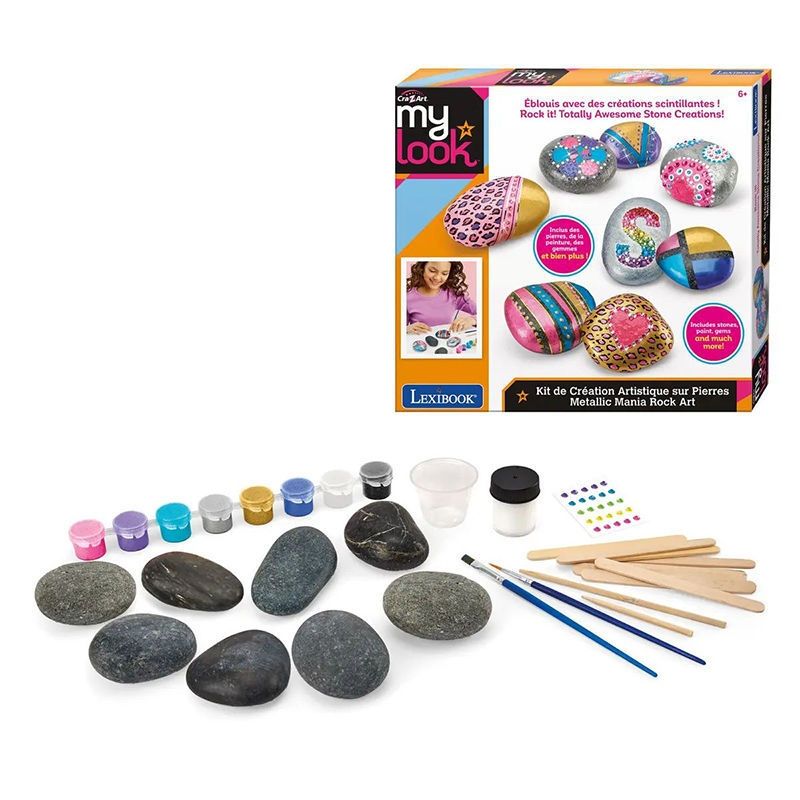 Cra-Z-Art Shimmer 'n Sparkle Rock Art - DIY Σετ Ζωγραφικής Βότσαλων με Μεταλλικά Χρώματα - 6+ Ετών Lexibook CRSS1