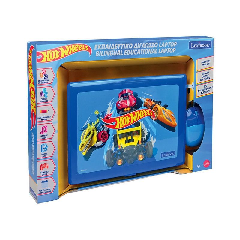 Δίγλωσσο Εκπαιδευτικό Laptop Hot Wheels με Ποντίκι 4+ Ετών - 124 Δραστηριότητες Lexibook JC598HWi8