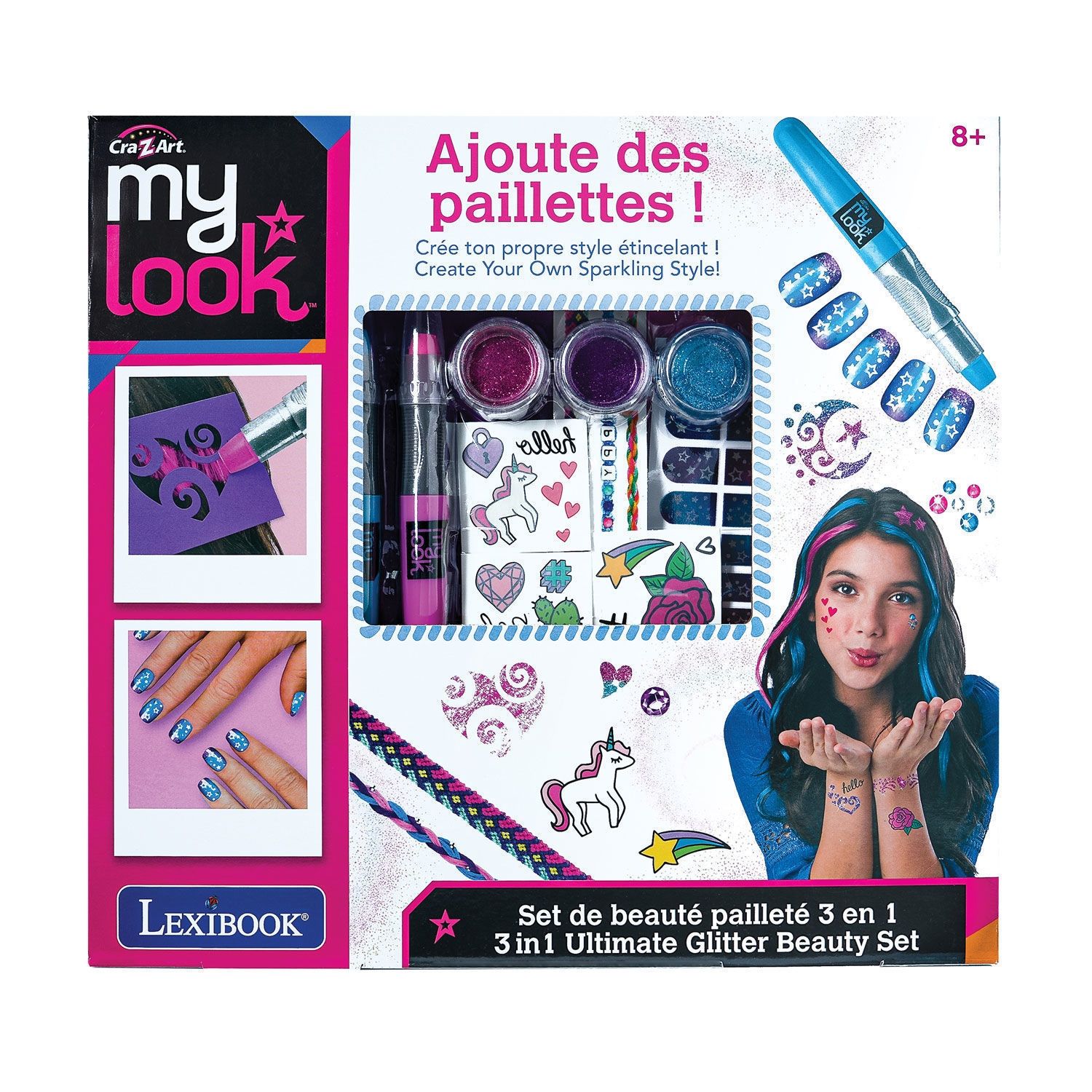 Cra-Z-Art Glitter Beauty Set 3-σε-1  Σετ Διακόσμησης Μαλλιών & Σώματος με Γκλίτερ και Πετράδια - 8+ Ετών Lexibook CRSS18