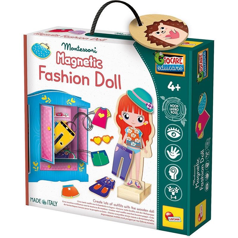 Ξύλινη Μαγνητική Κούκλα με Ρούχα & Ντουλάπα 4+ Ετών - Montessori Magnetic Fashion Doll Lisciani 98361