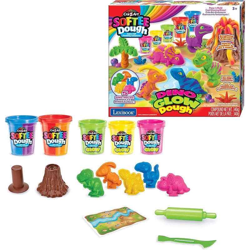 Cra-Z-Art Dino Fluorescent Modelling Clay - Φωσφορίζουσα Πλαστελίνη με Ηφαίστειο & Καλούπια Δεινοσαύρων - 3+ Ετών Lexibook  CRDOUGH11